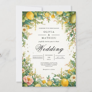 Verdant Citrus Blossom Arch Wedding Invitation