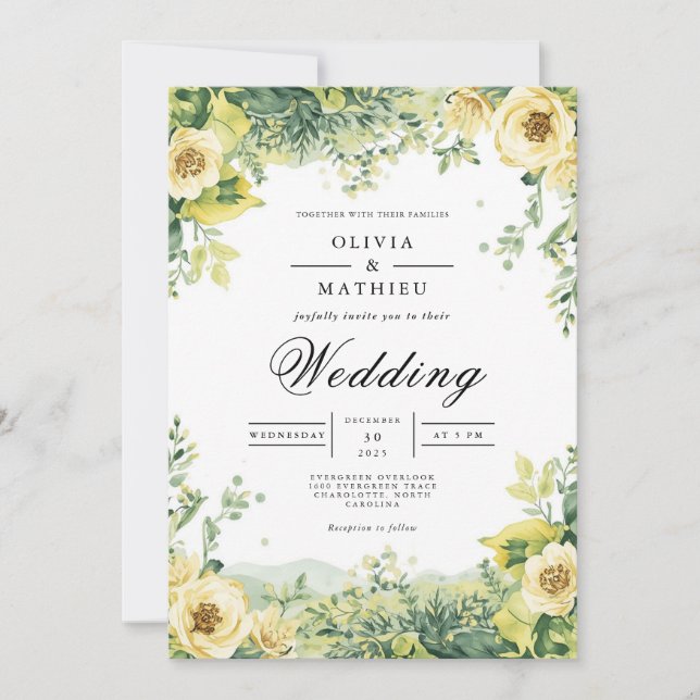 Verdant Citrus Floral Arch Wedding Invitation (Front)
