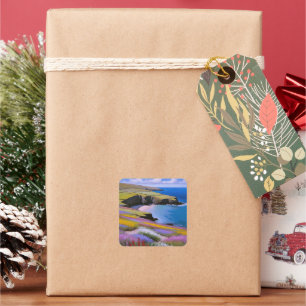 Verdant Cliffs and Azure Waves Square Sticker