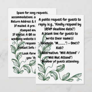 Verdant Elegance  Graphic Green Leaf Accent RSVP Card