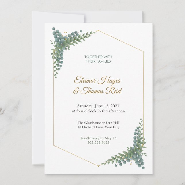 Verdant Gilt Hexagonal Frame Wedding Invitation (Front)