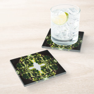 Verdant Green Abstract Acrylic Fluid Art Glass Coaster
