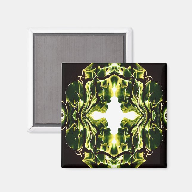 Verdant Green Abstract Acrylic Fluid Art Magnet (Front/Back)