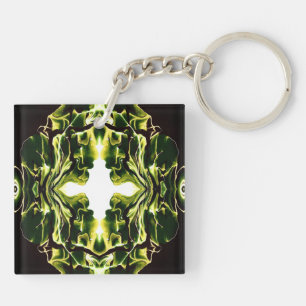 Verdant Green Abstract Acrylic Paint Pour Art Key Ring