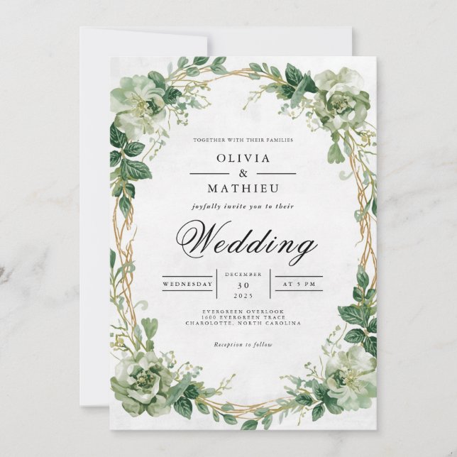 Verdant Greenery Floral Arch Wedding Invitation (Front)