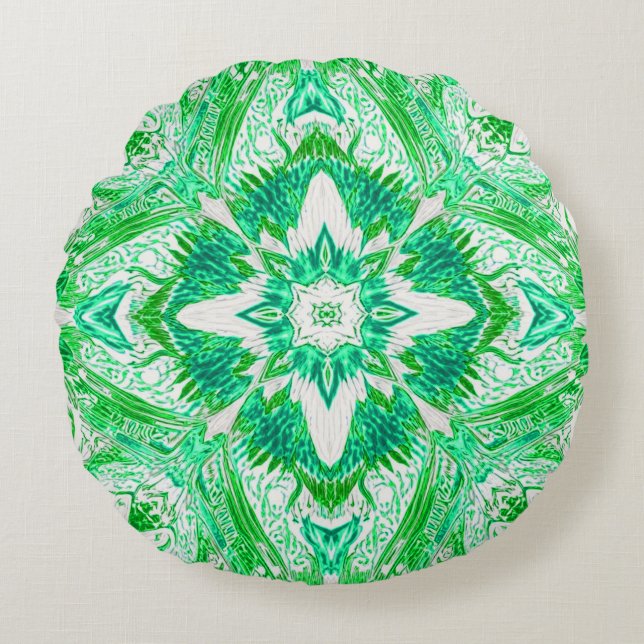 Verdant Harmony Geometry pattern Round Cushion (Front)
