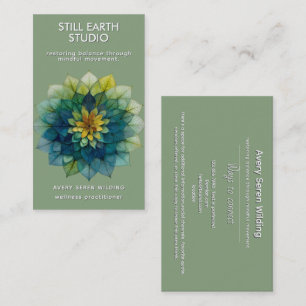 Verdant Harmony Leaf Mandala Business Card
