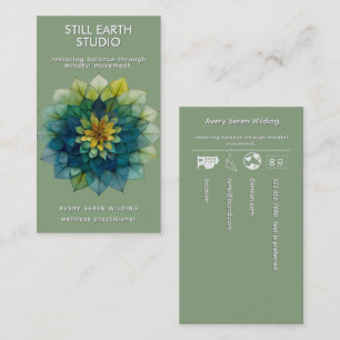 Verdant Harmony Leaf Mandala Business Card