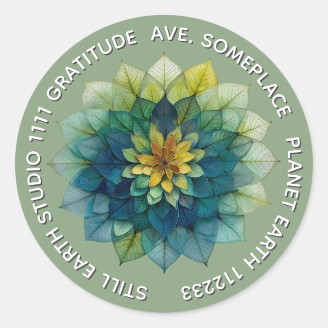 Verdant Harmony | Leaf Mandala Classic Round Sticker (Front)