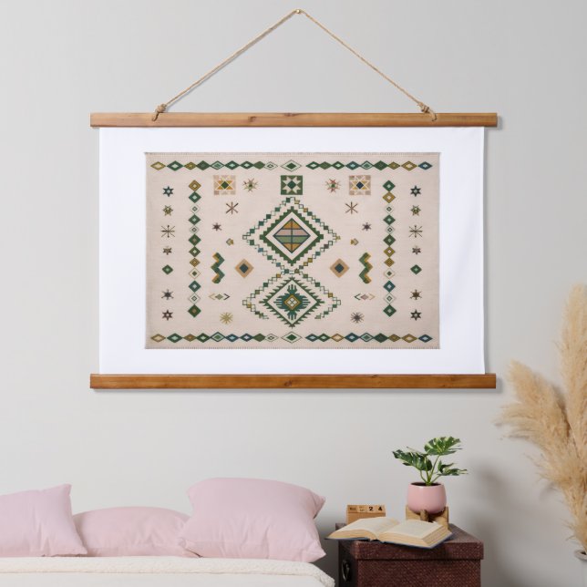 Verdant Linen Geometric Tapestry (Bedroom)