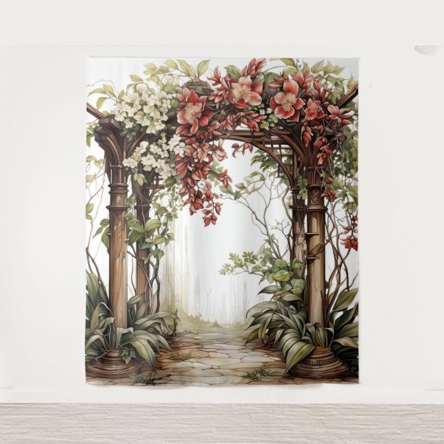 Verdant Romance Custom Wedding Backdrop Tapestry (Front)