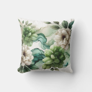 "Verdant Serenity: Abstract Green Floral Art" Cushion