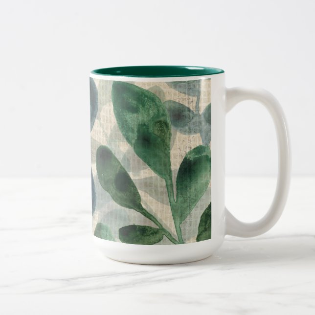 Verdant Sophistication - Tropical Leaves Two-Tone Coffee Mug (Right)
