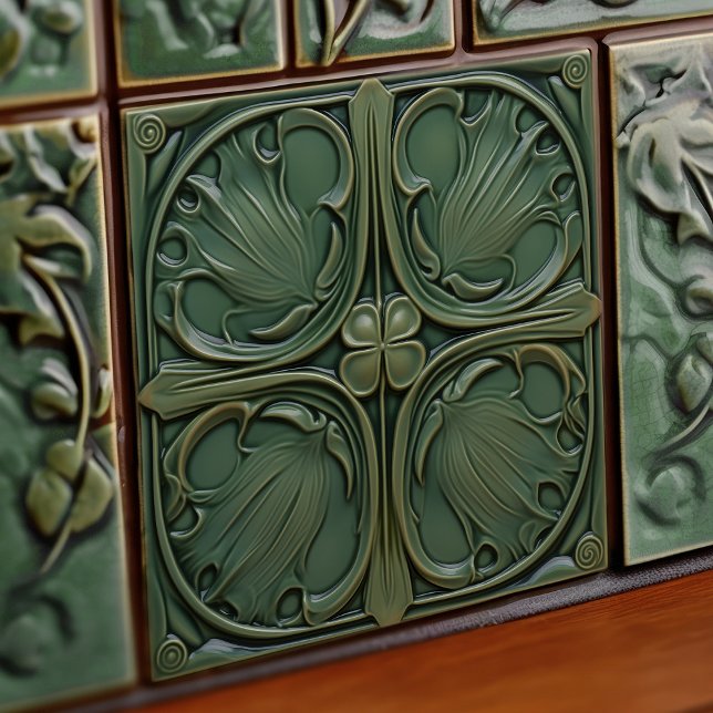 Verdant Symphony Art Nouveau Ceramic Tile (Creator Uploaded)