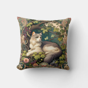 Verdant Vineyard Art Nouveau Cat Pillow