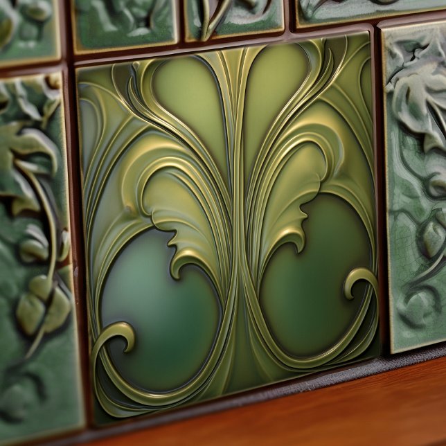 Verdant Whirls Art Nouveau Ceramic Tile (Creator Uploaded)
