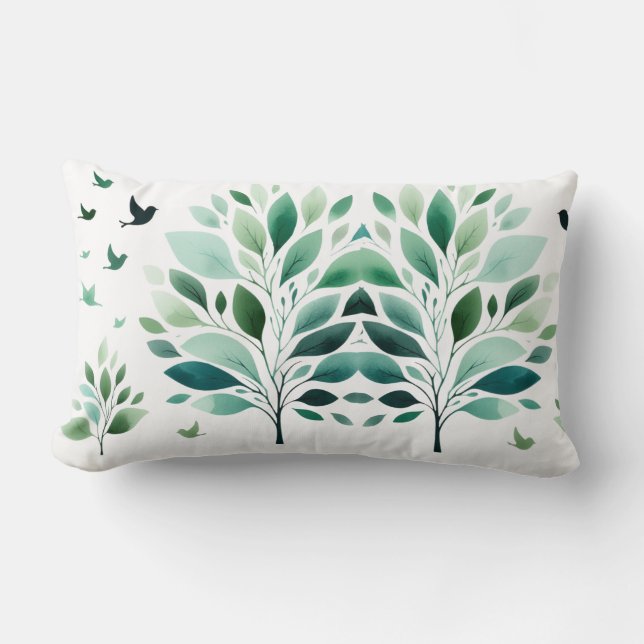  Verdant Whispers Chickadee Lumbar Cushion (Front)