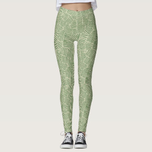 Verdant Woven Lines Midcentury Modern Geometric Leggings