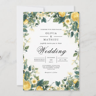 Verdant Yellow Bloom Botanical Wedding Invitation