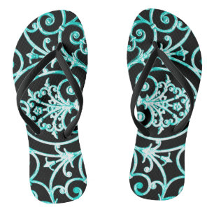 Verdigris and black scrollwork pattern jandals