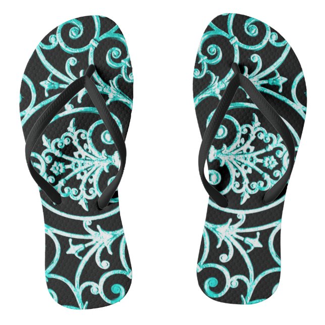 Verdigris and black scrollwork pattern jandals (Footbed)