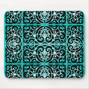 Verdigris and black scrollwork pattern mouse pad