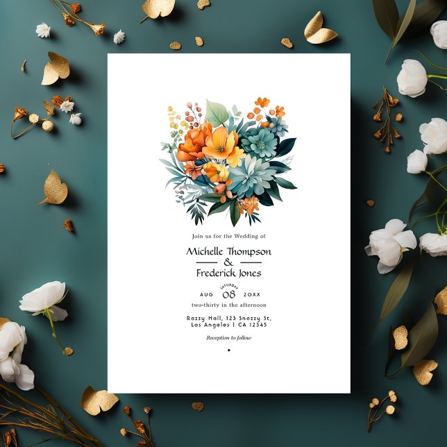 Verdigris and Gold Floral Wedding Invitation (Creator Uploaded)