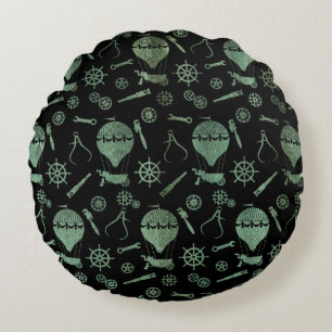 Verdigris Bronze Steampunk Balloon Theme Round Cushion