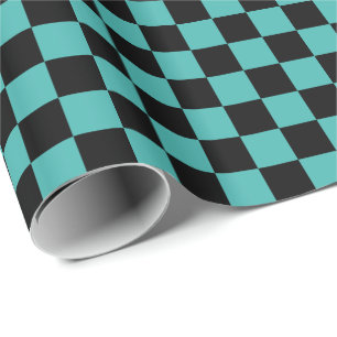 Verdigris Green and Black Chequerboard Squares Wrapping Paper