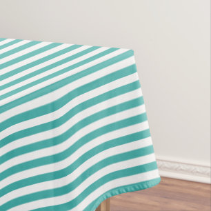 Verdigris Green Blue and White Stripe Tablecloth