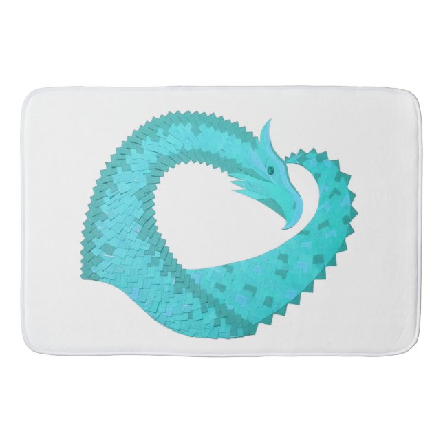 Verdigris heart dragon on white bath mat (Front)