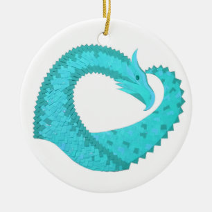 Verdigris heart dragon on white ceramic tree decoration