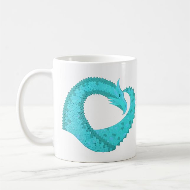Verdigris heart dragon on white coffee mug (Left)