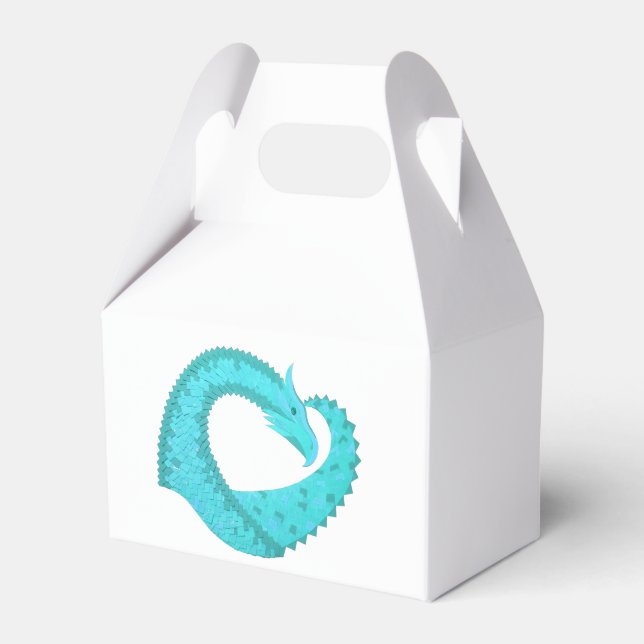 Verdigris heart dragon on white favour box (Front Side)