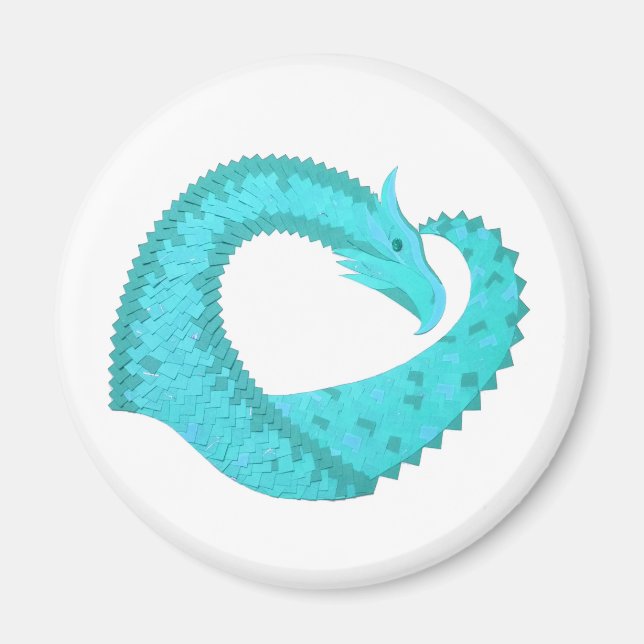 Verdigris heart dragon on white magnet (Front)
