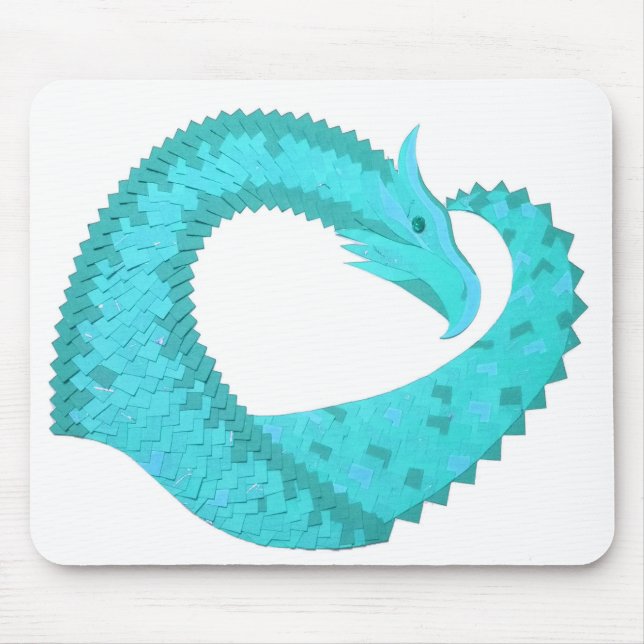 Verdigris heart dragon on white mouse pad (Front)