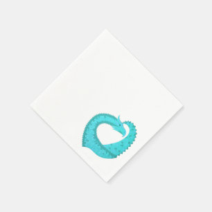 Verdigris heart dragon on white napkin