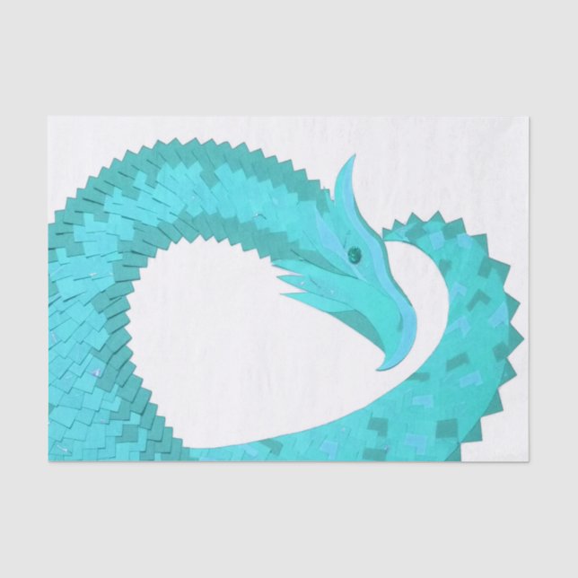 Verdigris heart dragon on white tissue paper (Front)