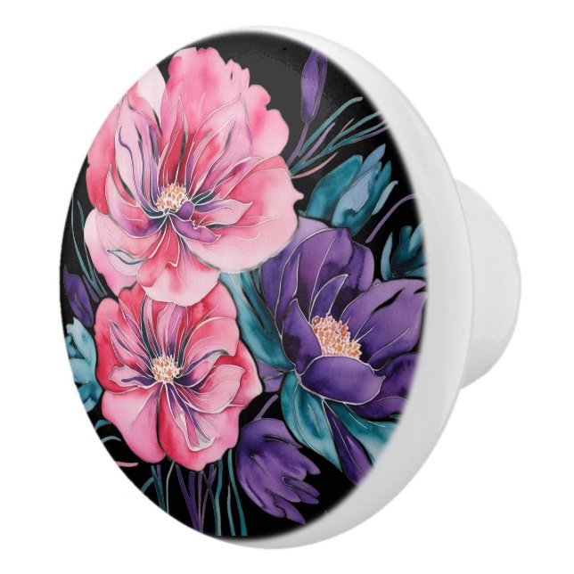 Verdigris & Pink Florals with Metallic Gold Ceramic Knob (Right)