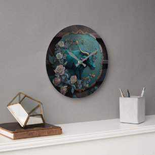 Verdigris Zodiac Taurus Metal Art Large Clock