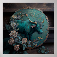 Verdigris Zodiac Taurus Metal Art