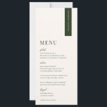VERDURE Modern Wedding Place Card Menu<br><div class="desc">VERDURE pine green minimalist,  wedding guest place card and menu. Features,  pine green typography on soft beige backgrounds. Fonts and background colour can be customised. Please note,  guest names must be entered and added to your cart individually.</div>