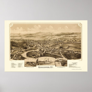 Vergennes, VT Panoramic Map - 1890 Poster
