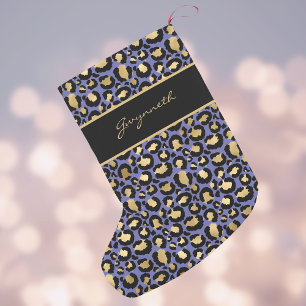 Veri Peri Purple Black Leopard Print with Name Small Christmas Stocking