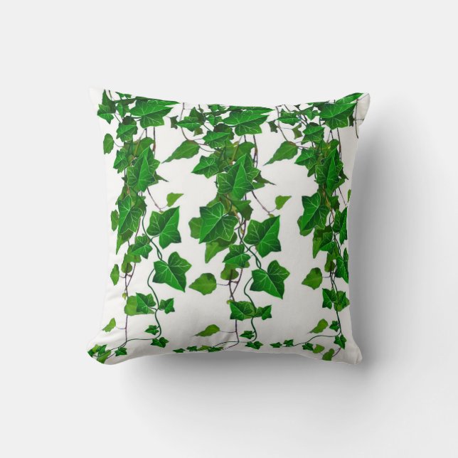 VERIDIAN GREEN IVY VINES WHITE CUSHION (Front)