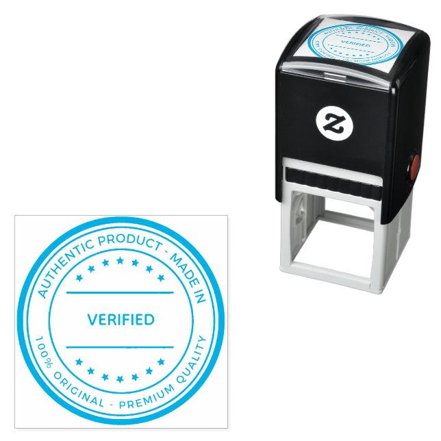 Verified Quality Seal Light Blue Authentic Premium Self-inking Stamp (In Situ)