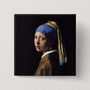 Vermeer Girl Pearl Earring Masterpiece Painting 15 Cm Square Badge