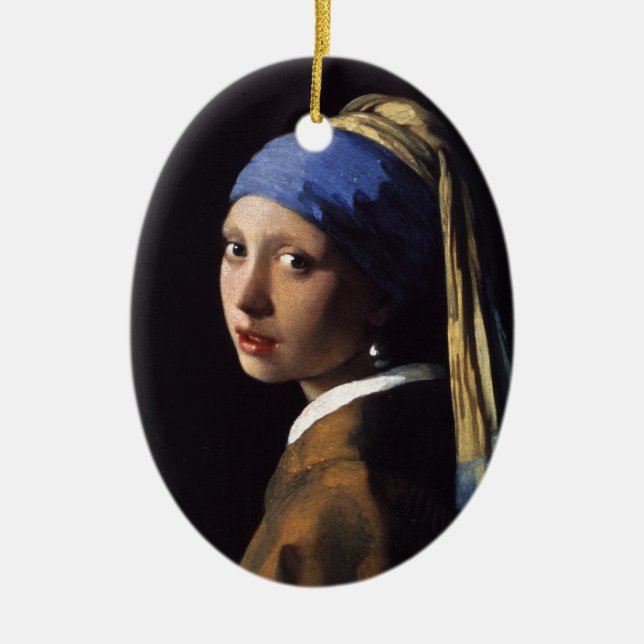 Vermeer Girl Pearl Earring Masterpiece Painting Ceramic Tree Decoration (Front)