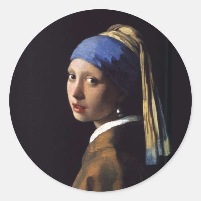 Vermeer Girl Pearl Earring Masterpiece Painting Classic Round Sticker (Front)