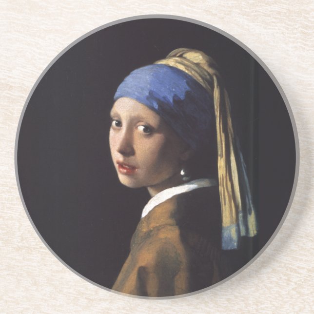 Vermeer Girl Pearl Earring Masterpiece Painting Coaster (Front)